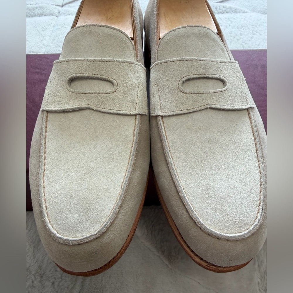 NEW! $1,980 John Lobb “Lopez” Suede Sand Cream Beige Tan Loafers 9W 10D - Picture 2 of 10